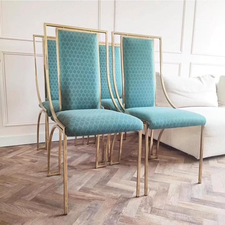 Acht 8 stuks Vintage messing Italiaanse stoelen, Huis en Inrichting, Stoelen, Zo goed als nieuw, Vijf, Zes of meer stoelen, Ophalen of Verzenden