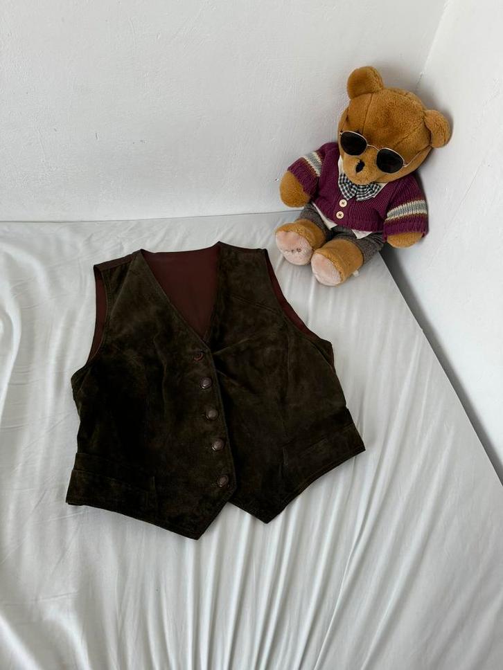 Lederen Carla Fasini gilet, Kleding | Dames, Jasjes, Kostuums en Pakken, Zo goed als nieuw, Jasje, Maat 42/44 (L), Groen, Ophalen of Verzenden