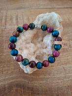Natuurkralen armband met Tijgeroog blauw en roze 10mm, Overige materialen, Met edelsteen, Blauw, Nieuw