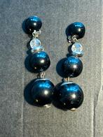 Vintage '80 Oorbellen Clip Hangers, Met kristal, Overige materialen, Zwart, Ophalen of Verzenden