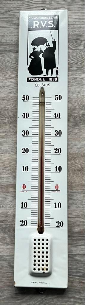 Vintage RVS Emaille Thermometer uit 1959, Verzamelen, Merken en Reclamevoorwerpen, Gebruikt, Reclamebord, Ophalen of Verzenden