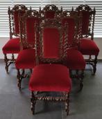 6 + 1 rijkversierde antieke stoelen met rode bekleding, Ophalen