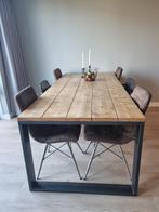 Eettafel hout 220x100 cm stalen onderstel, Huis en Inrichting, Tafels | Eettafels, Ophalen, 200 cm of meer, 50 tot 100 cm, Zo goed als nieuw