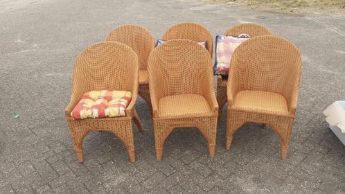 6x Loyd Loom 9F zonder kussens rieten stoelen, Huis en Inrichting, Stoelen, Gebruikt, Vijf, Zes of meer stoelen, Riet of Rotan