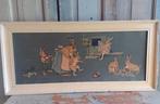 Antieke litho ingelijst de Konijnenschool Fritz Koch 1920's, Ophalen of Verzenden