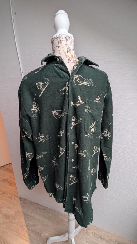 Vintage Ski Print Overhemd - Maat M - 100% Katoen, Kleding | Heren, Overhemden, Gedragen, Halswijdte 41/42 (L), Groen, Ophalen of Verzenden