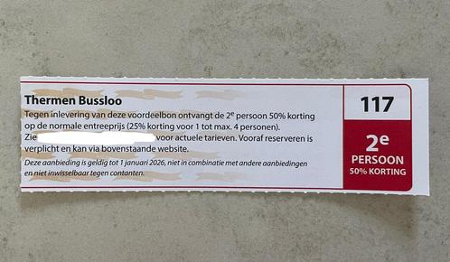 Thermen Bussloo Voordeelbon 2e persoon 50% korting, Tickets en Kaartjes, Kortingen en Cadeaubonnen, Drie personen of meer, Spa of Sauna