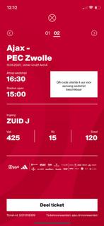 1 kaart Ajax- Pec Zwolle, Tickets en Kaartjes, Eén persoon, December
