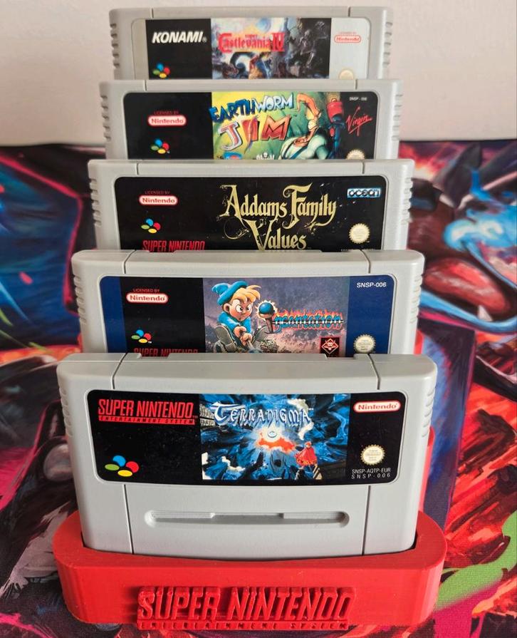 5 Super Nintend Spellen incl display stand, Spelcomputers en Games, Games | Nintendo Super NES, Avontuur en Actie, 1 speler, Vanaf 3 jaar