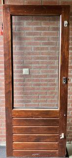 Balkondeur hardhout 81,5 x 195,4 CM dubbel glas blank gelakt, Ophalen, Gebruikt, 80 tot 100 cm, Minder dan 200 cm