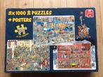 Jan van Haasteren 3x1000 Puzzels + Posters, Ophalen of Verzenden, 500 t/m 1500 stukjes, Gebruikt, Legpuzzel