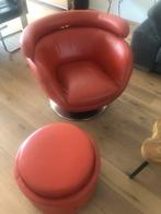 Stoel met poef van leer design Kuka, Gebruikt, Eenpersoons, Leer, Ophalen of Verzenden