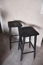 Zwarte houten barkrukken – Luccile Eleonora, Huis en Inrichting, Barkrukken, Ophalen, Met voetsteun, 60 tot 90 cm, Zo goed als nieuw