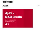 Ajax- Nac Breda 2 kaartjes naast elkaar | Vak 116, Tickets en Kaartjes, Twee personen, April