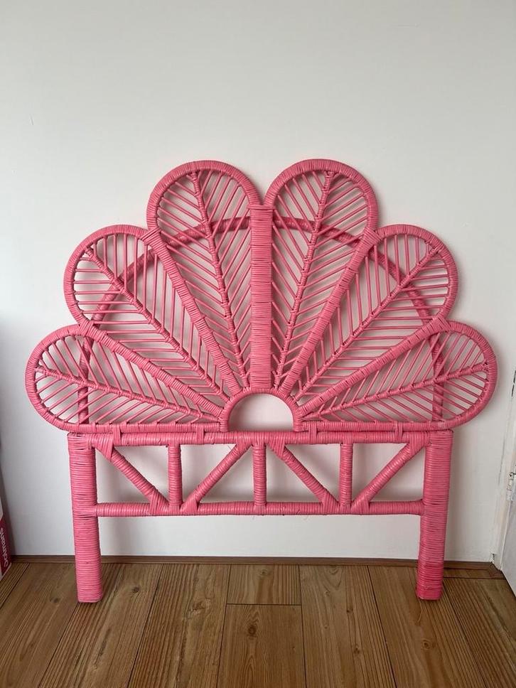 Roze Rotan Hoofdbord Kinderbed - Bloemen Design, Huis en Inrichting, Slaapkamer | Bedden, Zo goed als nieuw, Eenpersoons, 90 cm