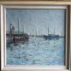 Boten in een haven, Antiek en Kunst, Kunst | Schilderijen | Klassiek, Ophalen of Verzenden