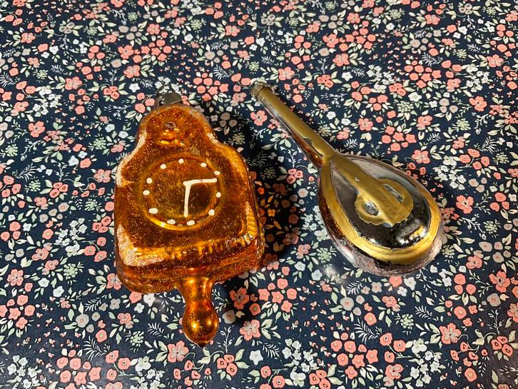 Hele mooie oude glazen klok en gitaar, Diversen, Kerst, Gebruikt, Ophalen of Verzenden