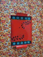 Vintage Oranje Dienblad met Bloemen, Ophalen of Verzenden, Gebruikt, Rechthoekig, Metaal