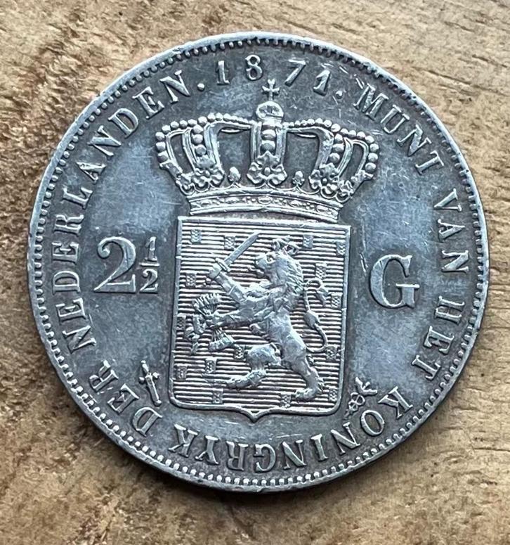nette 2,5 gulden 1871 Willem III, Postzegels en Munten, Munten | Nederland, Losse munt, 2½ gulden, Koning Willem III, Zilver, Ophalen