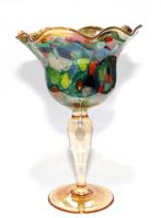Schitterende Oranje Goud Iriserende Spatter Glas Kelk Vaas, Antiek en Kunst, Antiek | Glas en Kristal, Verzenden