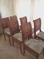 Eetkamerstoelen met rieten rug en stoffen zitting, 6 stuks, Huis en Inrichting, Stoelen, Ophalen, Gebruikt, Riet of Rotan, Vijf, Zes of meer stoelen
