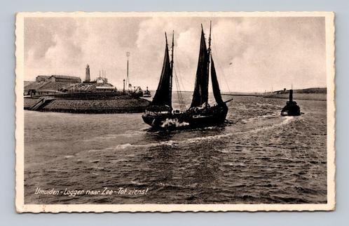 Ansichtkaart Ijmuiden logger naar zee sleepboot (A1), Verzamelen, Ansichtkaarten | Nederland, Ongelopen, Noord-Holland, 1920 tot 1940
