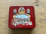 Oud blikje Amstel 1870 met viltjes, Verzamelen, Biermerken, Ophalen of Verzenden, Gebruikt, Viltje(s), Amstel