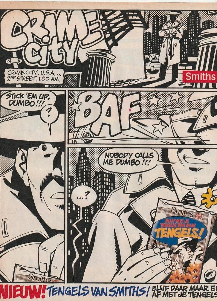 Retro reclame 1988 Smiths chips Tengels stripfiguur, Verzamelen, Retro, Overige typen, Verzenden