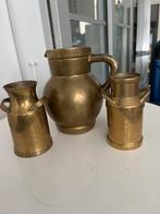 Antieke koperen kan en twee melkbussen miniatuur- 3 stuks, Ophalen of Verzenden, Koper