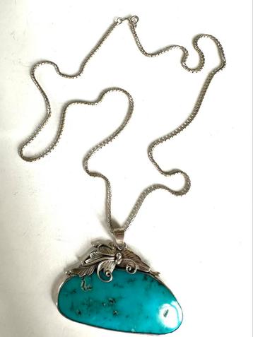 Grote vintage zilveren/turquoise Navajo kettinghanger beschikbaar voor biedingen