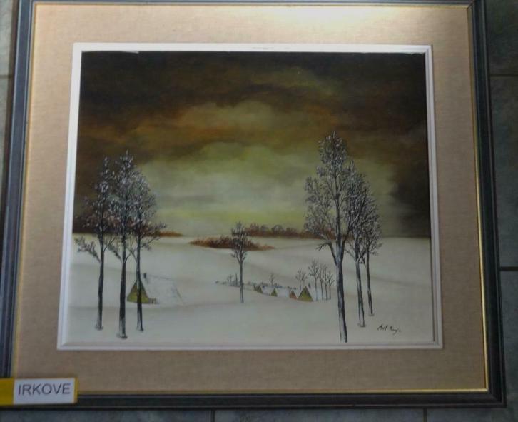 WINTER * DORP IN DE SNEEUW * Olieverf *, Antiek en Kunst, Kunst | Schilderijen | Klassiek, Ophalen of Verzenden