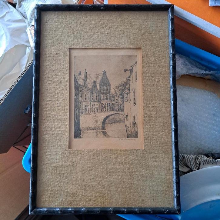 Ets K. de Zwerver - Groene Kaai, Brugge, Antiek en Kunst, Kunst | Etsen en Gravures, Ophalen of Verzenden