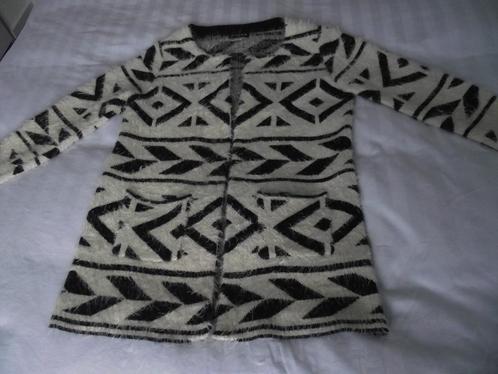 zwart wit design lang vest wollen jasje Bekka S/M maat 36-38, Kleding | Dames, Truien en Vesten, Gedragen, Maat 38/40 (M), Zwart
