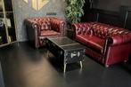 Chesterfield 2-zits bank + vintage fauteuil | Oxblood Red, Ophalen, 150 tot 200 cm, Tweepersoons, Zo goed als nieuw