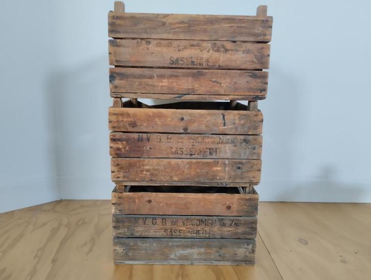 3 Houten kratten, Huis en Inrichting, Woonaccessoires | Kisten, Gebruikt, Minder dan 50 cm, Minder dan 50 cm, Minder dan 50 cm