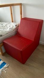 Rode leren poef / stoel / fauteuil, Ophalen, Kunststof, Gebruikt, Rechthoekig