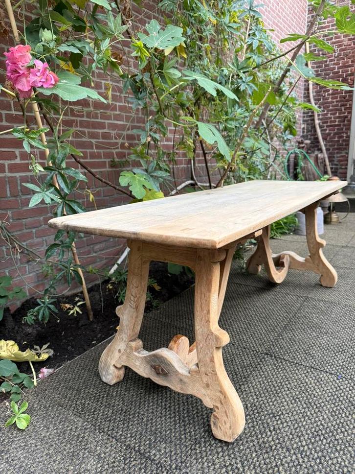 Oud Spaanse stijl sidetable, houten bankje | eiken hout, Huis en Inrichting, Tafels | Sidetables, Gebruikt, 25 tot 50 cm, 100 tot 150 cm