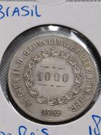 Brazilië 1000 Reis 1859 Pedro II  - Zilver Pr+, Verzenden, Zuid-Amerika, Losse munt, Zilver