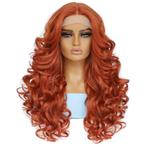 Luxe lace front pruik lang krullend haar koperrood, Verzenden, Nieuw, Pruik of Haarverlenging