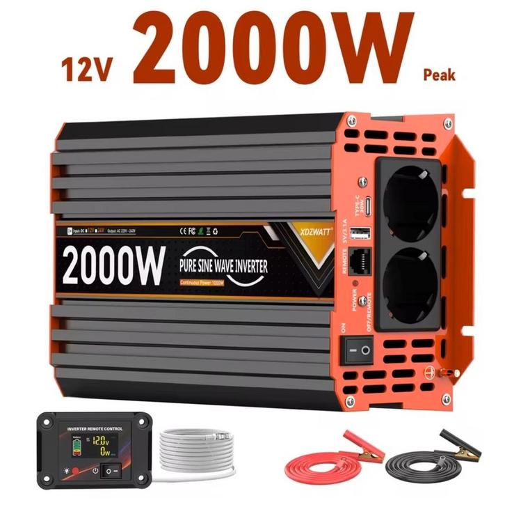 2000W Zuivere Sinus Omvormer 12V naar 220V met Display, Watersport en Boten, Accessoires en Onderhoud, Nieuw, Ophalen of Verzenden