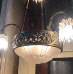 Franse kroonluchter / hanglamp messing Art deco Lalique lamp, Ophalen of Verzenden, Gebruikt, Glas