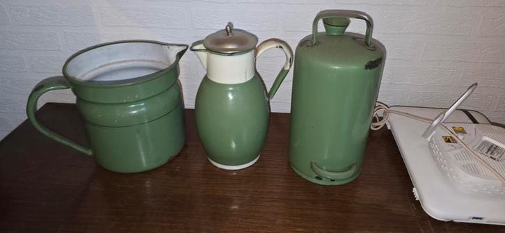 Vintage groene emaille keukenset, Antiek en Kunst, Antiek | Emaille, Ophalen of Verzenden