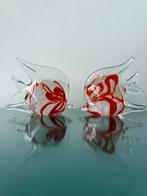 Twee Murano vissen rood wit, Ophalen of Verzenden