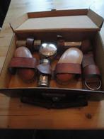 antieke BRUINE LEREN KOFFER gevuld met ACCESSOIRES / 1 slot, Ophalen of Verzenden