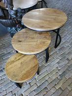 Set mango houten tafeltjes, 3 stuks, setprijs, Ophalen of Verzenden, Nieuw, Rechthoekig, Metaal