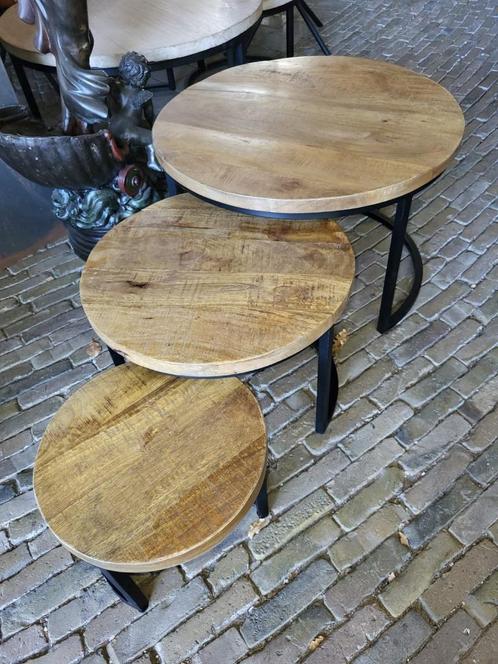 Set mango houten tafeltjes, 3 stuks, setprijs, Huis en Inrichting, Tafels | Salontafels, Nieuw, Rechthoekig, Overige houtsoorten