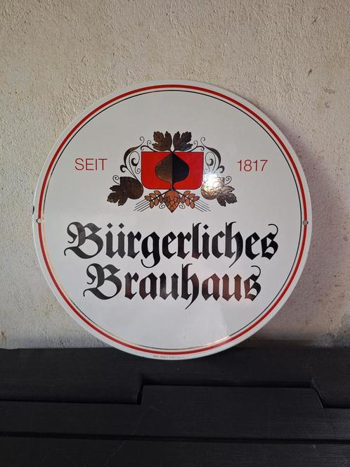 Emaille Reclamebord Bürgerliches Brauhaus Duits Bier, Verzamelen, Biermerken, Zo goed als nieuw, Reclamebord, Plaat of Schild