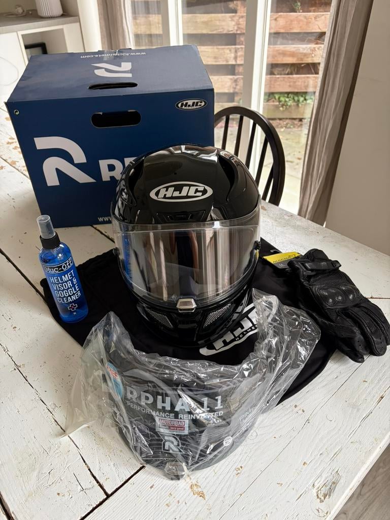 HJC helm zwart XL + handschoenen en extra’s, Motoren, Ophalen, Heren, Integraalhelm, Tweedehands