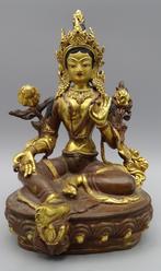 Brons Goldface Groene Tara Boeddha Beeld uit Nepal, Antiek en Kunst, Ophalen of Verzenden