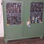 Groen kastje met glas in lood, Ophalen of Verzenden, 25 tot 50 cm, Glas, 50 tot 100 cm